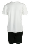 White Casual Street Print Patchwork O Neck Short Sleeve Two Pieces