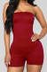 Red Fashion Casual Solid Backless Strapless Skinny Romper