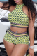 Green Sexy Print Patchwork Halter Sleeveless Two Pieces