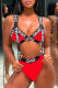 Red Fashion Sexy Letter Patchwork Hollowed Out Backless Swimwears (With Paddings)