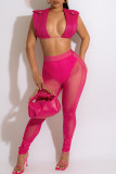 Red Sexy Solid Patchwork See-through Sleeveless Two Pieces