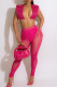 Rose Red Sexy Solid Patchwork See-through Sleeveless Two Pieces