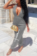 Grey Sexy Print Patchwork Halter Harlan Jumpsuits