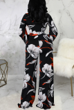 Multicolor Fashion Print Patchwork V Neck Straight Jumpsuits