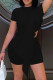 Black Fashion Casual Solid Patchwork Asymmetrical O Neck Short Sleeve Two Pieces