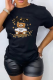 Black Casual Street Character Patchwork Letter O Neck T-Shirts