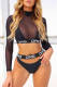 Black Fashion Sexy Letter Patchwork Hollowed Out See-through Swimwears Three-piece Set (With Paddings)