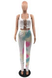 White Sexy Casual Print Bandage Hollowed Out Vests U Neck Sleeveless Two Pieces