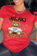 Red Casual Street Character Patchwork Letter O Neck T-Shirts