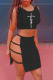 Black Sexy Print Hollowed Out O Neck Sleeveless Two Pieces