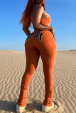 Orange Fashion Casual Print Backless One Shoulder Skinny Jumpsuits
