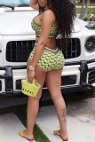 Green Sexy Print Patchwork Halter Sleeveless Two Pieces