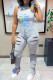 Grey Street Print Hollowed Out Patchwork O Neck Regular Jumpsuits