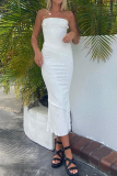 White Sexy Solid Patchwork Strapless Pencil Skirt Dresses
