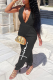 Black Sexy Print Patchwork Halter Harlan Jumpsuits
