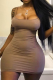 Brown Sexy Solid Patchwork Spaghetti Strap Pencil Skirt Dresses