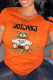 Orange Casual Street Character Patchwork Letter O Neck T-Shirts