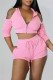 Pink Fashion Casual Solid Hollowed Out Hooded Collar Long Sleeve Two Pieces