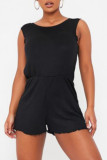 Red Fashion Casual Solid Basic O Neck Regular Romper