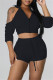 Black Fashion Casual Solid Hollowed Out Hooded Collar Long Sleeve Two Pieces