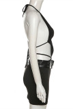 Pink Fashion Sexy Solid Bandage Patchwork Backless Halter Sleeveless Dress