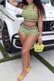 Green Sexy Print Patchwork Halter Sleeveless Two Pieces