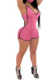 Pink Fashion Sexy Patchwork Hollow Solid Modaier Sleeveless V Neck Rompers