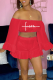 Burgundy Fashion Print Flounce Off the Shoulder Long Sleeve Two Pieces