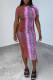 Purple Fashion Casual Print Basic O Neck Short Sleeve Dress