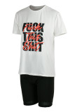 White Casual Street Print Patchwork O Neck Short Sleeve Two Pieces