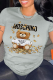 Grey Casual Street Character Patchwork Letter O Neck T-Shirts