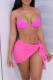 Rose Red Fashion Sexy Solid Bandage Backless Swimwears Three-piece Set