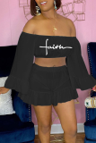 Purple Fashion Print Flounce Off the Shoulder Long Sleeve Two Pieces