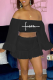 Black Fashion Print Flounce Off the Shoulder Long Sleeve Two Pieces
