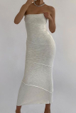 White Sexy Solid Patchwork Strapless Pencil Skirt Dresses