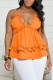 Orange Celebrities Solid Patchwork Spaghetti Strap Tops