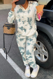 White Casual Print Patchwork Hooded Collar Long Sleeve Two Pieces