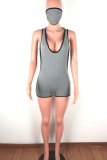 Grey Fashion Sexy Patchwork Hollow Solid Modaier Sleeveless V Neck Rompers