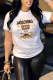 White Casual Street Character Patchwork Letter O Neck T-Shirts
