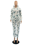 White Casual Print Patchwork Hooded Collar Long Sleeve Two Pieces