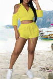 Pink Fashion Casual Solid Hollowed Out Hooded Collar Long Sleeve Two Pieces