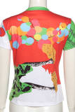 Red Fashion Casual Print Basic O Neck T-Shirts