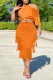 Tangerine Casual Solid Tassel Patchwork Asymmetrical Asymmetrical Collar Short Sleeve Two Pieces