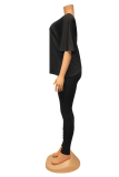 Black Casual Solid Split Joint O Neck Half Sleeve Two Pieces