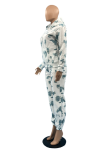 White Casual Print Patchwork Hooded Collar Long Sleeve Two Pieces