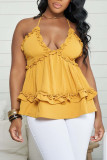 Red Celebrities Solid Patchwork Spaghetti Strap Tops