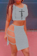 Grey Sexy Print Hollowed Out O Neck Sleeveless Two Pieces