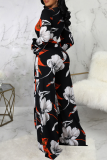 Multicolor Fashion Print Patchwork V Neck Straight Jumpsuits