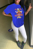 Blue Fashion Casual Print Basic O Neck T-Shirts