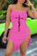 Pink Fashion Sexy Print Bandage Slit Spaghetti Strap Sleeveless Dress
